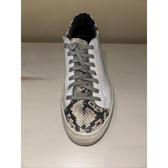P448 White Leather Snakeskin Detail Low Top Lace-Up Sneakers Women's Size 39 - Picture 10 of 15